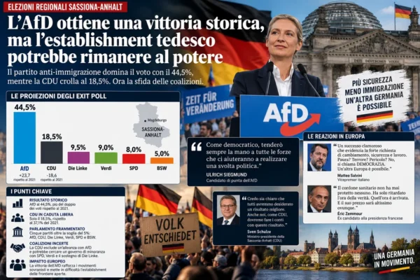 Germania, terremoto politico in Sassonia-Anhalt: AfD oltre il 44%, CDU dimezzata.