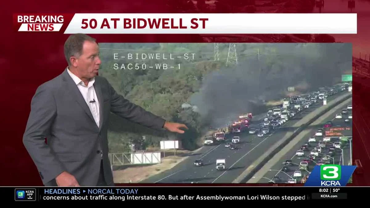 Highway 50 delays in Folsom, California, after vehicle goes off roadway, sparks grass fire 1 Highway 50 delays