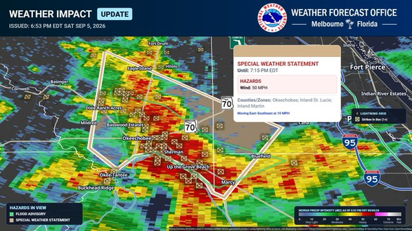 Strong Thunderstorm Near Okeechobee Brings 50 MPH Winds and Flooding Risk