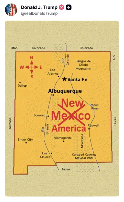 Trump Shares “New Mexico America” Map as White House Reposts Image 1 Trump Shares “New Mexico America” Map as White House Reposts Image
