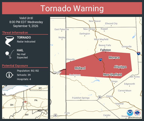 Tornado Warning for Aliquippa, Monaca and Beaver Until 8 PM EDT