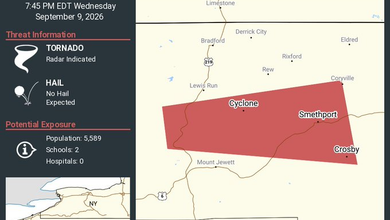 Tornado Warning: Tornado Warning for Smethport, Crosby and Cyclone Until 7:45 PM EDT