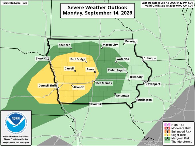 Severe Storms Threaten Iowa and Eastern Nebraska Monday With Very Large Hail, Damaging Winds and Tornadoes