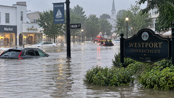 Heavy Flooding Hits Westport, Connecticut as Officials Urge Residents to Stay Home