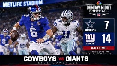 Cowboys vs Giants LIVE: New York Leads Dallas 14-7 at Halftime on Sunday Night Football 4 Cowboys vs Giants: Cowboys vs Giants LIVE: New York Leads Dallas 14-7 at Halftime on Sunday Night Football