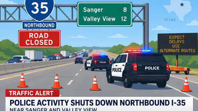 Activity Shuts Down: Police Activity Shuts Down Northbound I-35 Near Sanger and Valley View, Texas