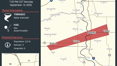 Tornado Warning: Tornado Warning Issued for Tabor, Iowa, and Avoca and Union, Nebraska Until 7:30 PM CDT