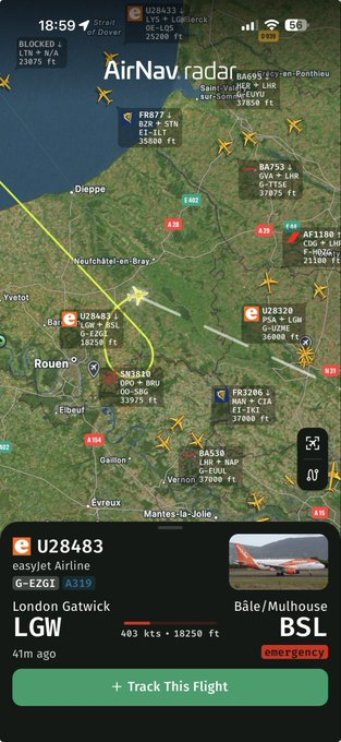 EasyJet Flight U28483 Declares Emergency While Flying From London Gatwick to Basel