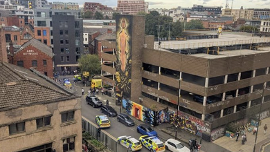 Air Ambulance Lands: Air Ambulance Lands on Manchester Northern Quarter Car Park as Street Cordoned Off