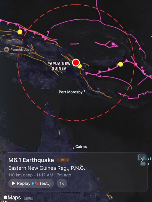 Earthquake: M6.1 Earthquake Strikes Eastern New Guinea Region in Papua New Guinea