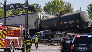Hazmat Incident: Video: Train Derails in Ferguson, Missouri; Hazmat Team Responds to Ethyl Alcohol Railcar