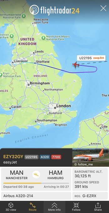 easyJet flight U22195 declares emergency and turns back to Manchester