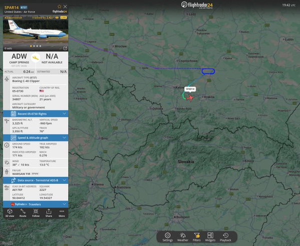 U.S. Air Force C-40C Reportedly Approaches Krakow After Holding Near Rzeszow