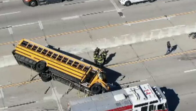 Video: Warren Township school bus flips in crash with Indiana State Police vehicle on I-465