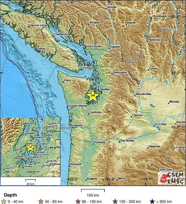 Magnitude 4.3 earthquake strikes northwest of Tacoma, Washington