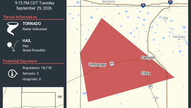 Tornado Warning continues for Canyon, Cleta and Umbarger, Texas until 9:15 p.m.