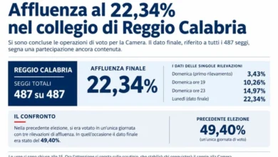 Suppletive a Reggio Calabria, il crollo dell’affluenza: 22,34%
