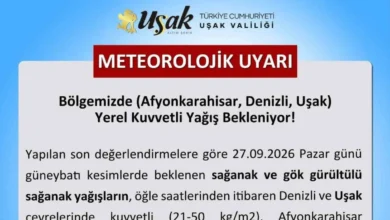 Uşak valiliğinden 27 Eylül için sağanak ve sel riski uyarısı