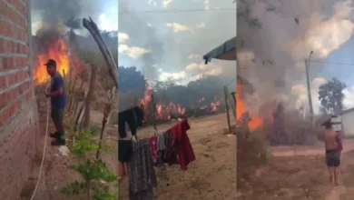 VÍDEO: Incêndio ameaça casas em Teresina e moradores usam mangueira e baldes de água