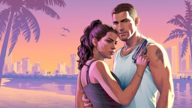 GTA 6: هل تُعدّ مواعدة شخصية في لعبة فيديو خيانةً للشريك؟ 4 صورة ترويجية من لعبة GTA 6 تُظهر الشخصيتين الرئيسيتين، جيسون ولوسيا. يرتدي جيسون سترة بيضاء، وشعره قصير جداً، ولديه وشم على عضده الأيسر. أما لوسيا فتواجهه وهي تحمل مسدساً في يدها اليمنى.