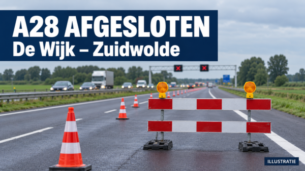 A28 in Nederland in beide richtingen dicht tussen De Wijk en Zuidwolde