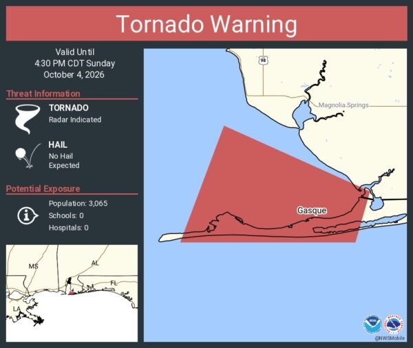 Tornado Warning Issued for Gasque, Alabama Until 4:30 PM CDT