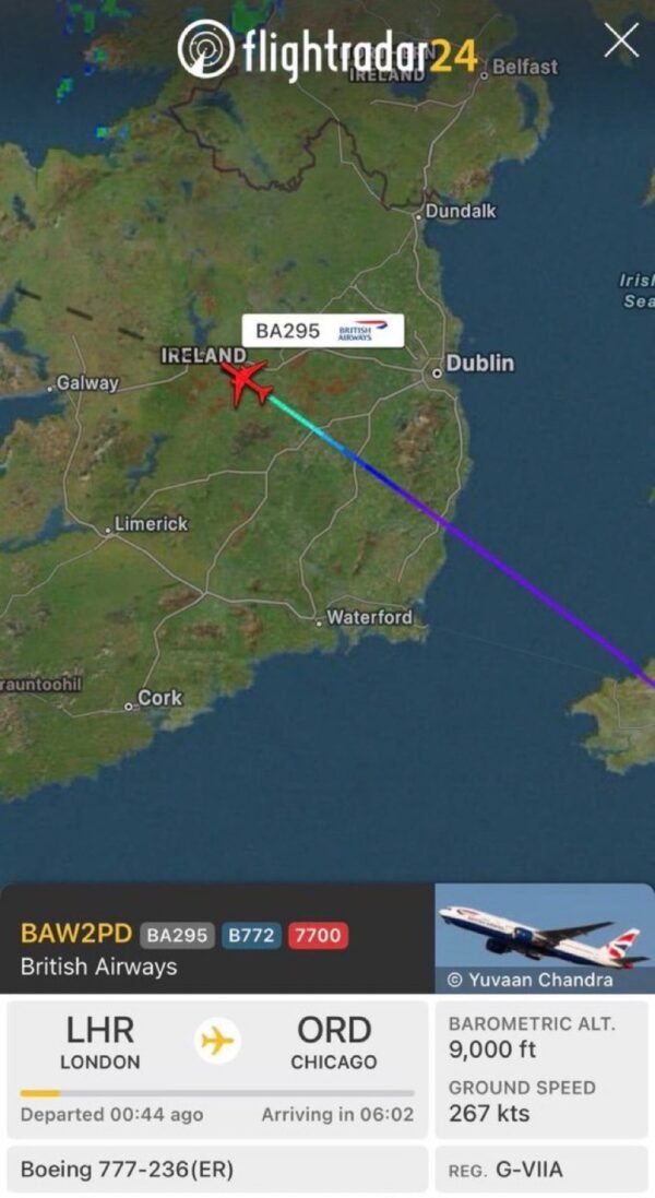 Le vol British Airways BA295 déclare une urgence au-dessus de l’Irlande et retourne à Londres