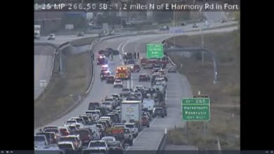 All southbound I-25 lanes blocked near Harmony Road in Fort Collins, Colorado