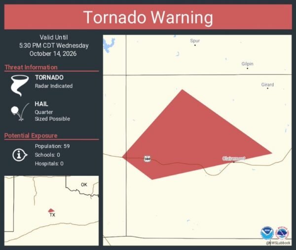 Tornado Warning for Garza and Kent counties, Texas, until 5:30 p.m. CDT