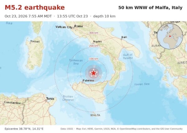 Terremoto di magnitudo 5,2 registrato in Sicilia, Italia