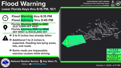 Flood Warning issued for Key West after 3–5 inches of rain