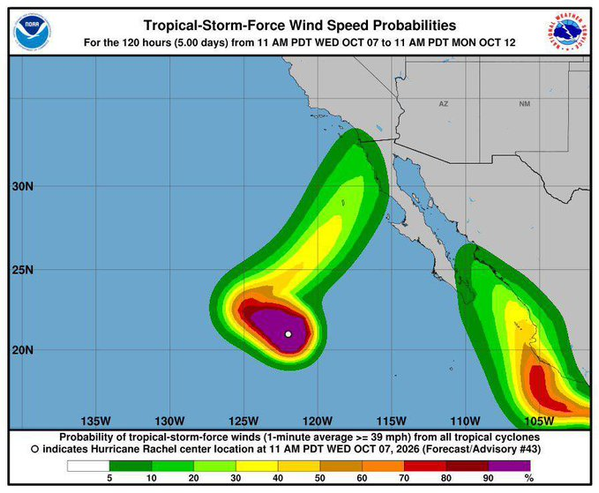 Tropical Storm Rachel Threatens Heavy Rain in Baja, California 1 Tropical Storm Rachel Threatens Heavy Rain in Baja, California