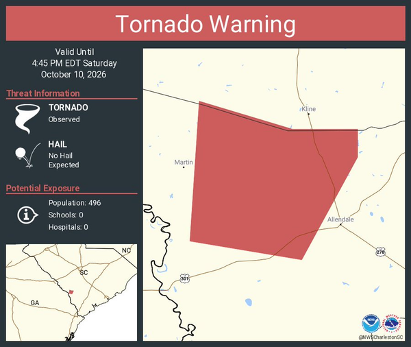 Tornado Warning Allendale County SC continues until 4:45 PM EDT