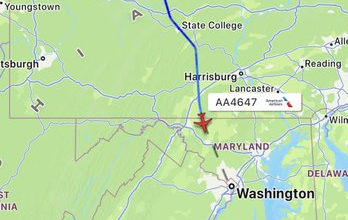 AA4647 from Buffalo signals emergency code near Washington, D.C