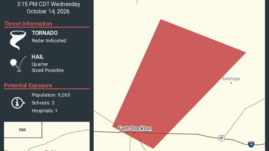 Fort Stockton tornado warning in effect until 3:15 p.m. CDT