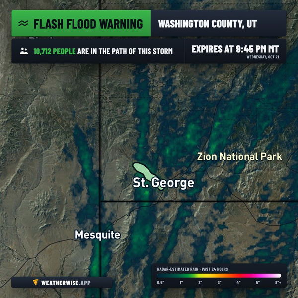 Update: Flash Flood Warning for South Central Washington County, Utah, Until 9:45 P.M. MDT