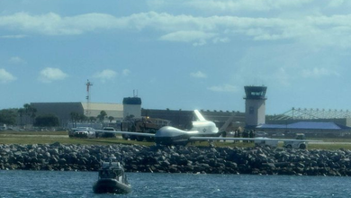U.S. Navy MQ-4C Triton surveillance drone runs off runway at Naval Station Mayport, Florida