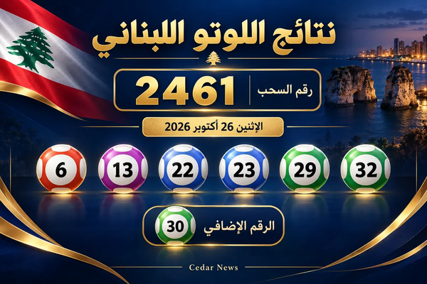 نتائج اللوتو اللبناني 2461 اليوم الاثنين 26 أكتوبر 2026 والأرقام الرابحة ونتيجة زيد