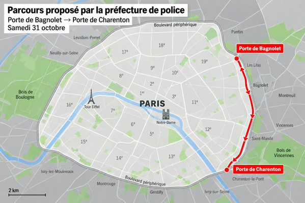 Manifestation du 31 octobre à Paris : la préfecture refuse le parcours Bastille–Nation proposé par la CGT