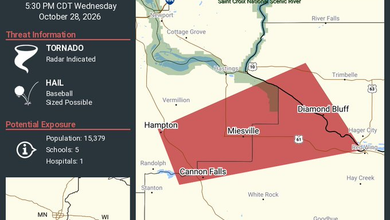 Tornado Warning Continues for Cannon Falls and Hampton, Minnesota, and Diamond Bluff, Wisconsin, Until 5:30 PM CDT