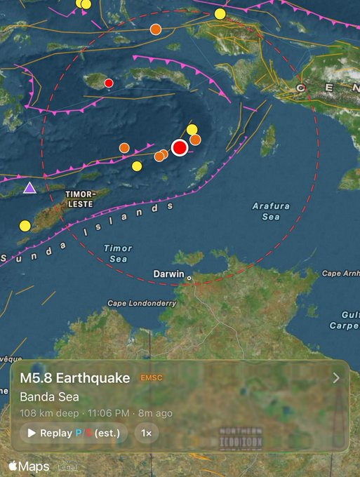Magnitude 5.8 Earthquake Reported in Banda Sea, Preliminary EMSC Data Shows